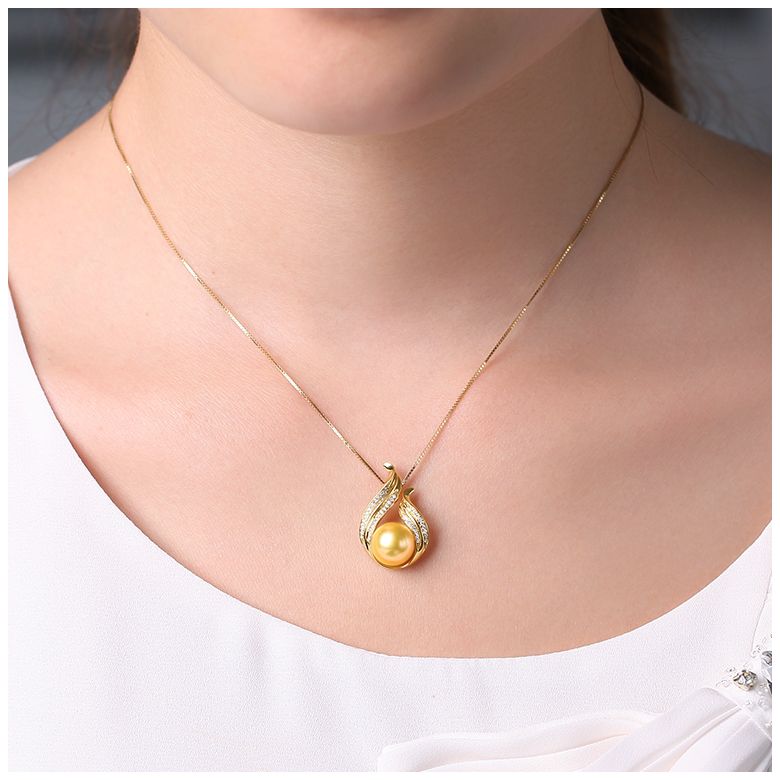  Pendentif Douce Végétale - Perle dorée - Or jaune, diamants - 2