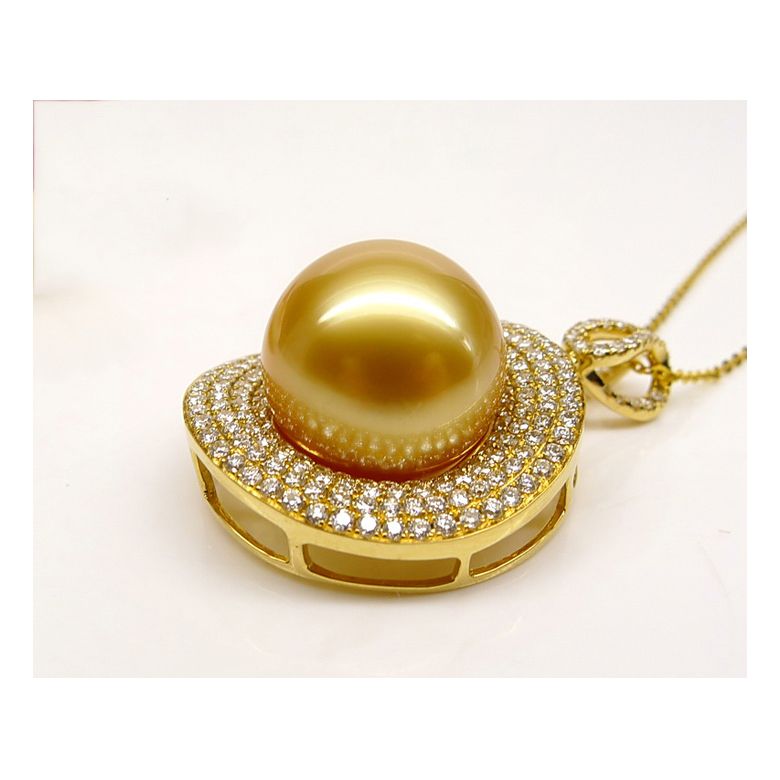 Pendentif haute joaillerie. Or jaune, perle dorée d'Australie - 5