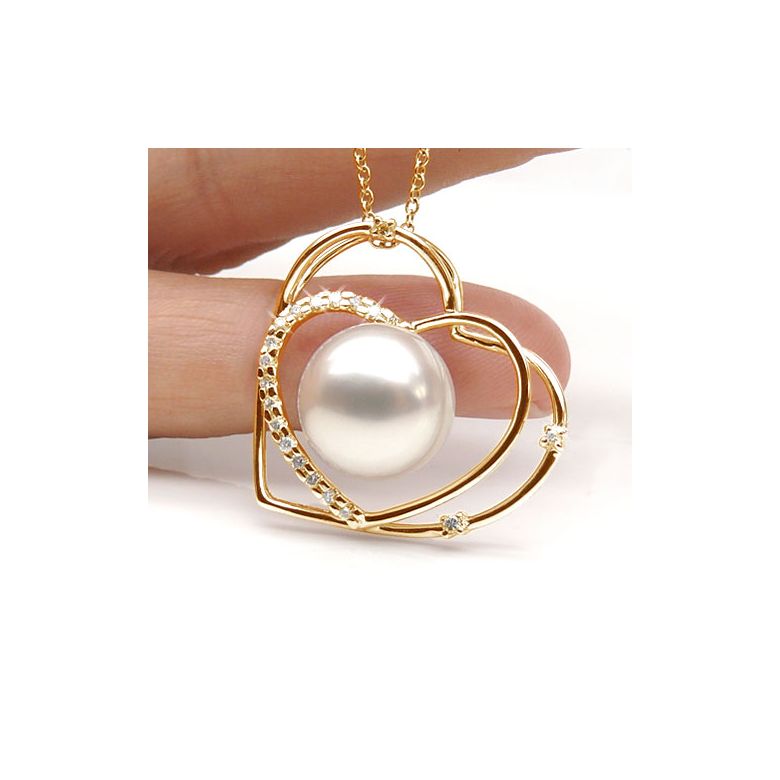 Pendentif coeur - Cadeau déclaration d'amour - Perle Australie blanche - 2