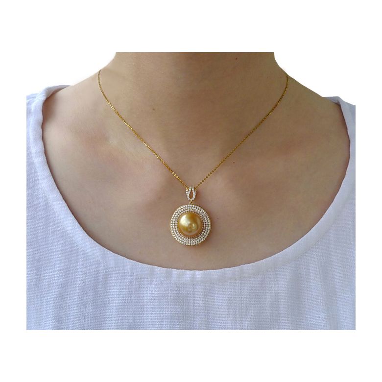 Pendentif haute joaillerie. Or jaune, perle dorée d'Australie - 3