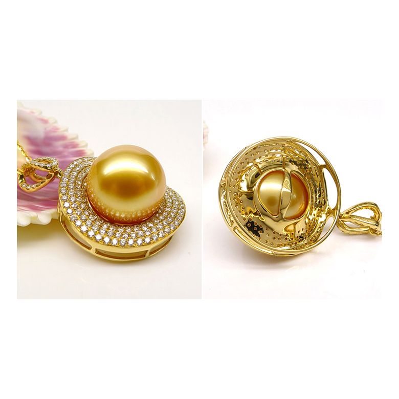 Pendentif haute joaillerie. Or jaune, perle dorée d'Australie - 6