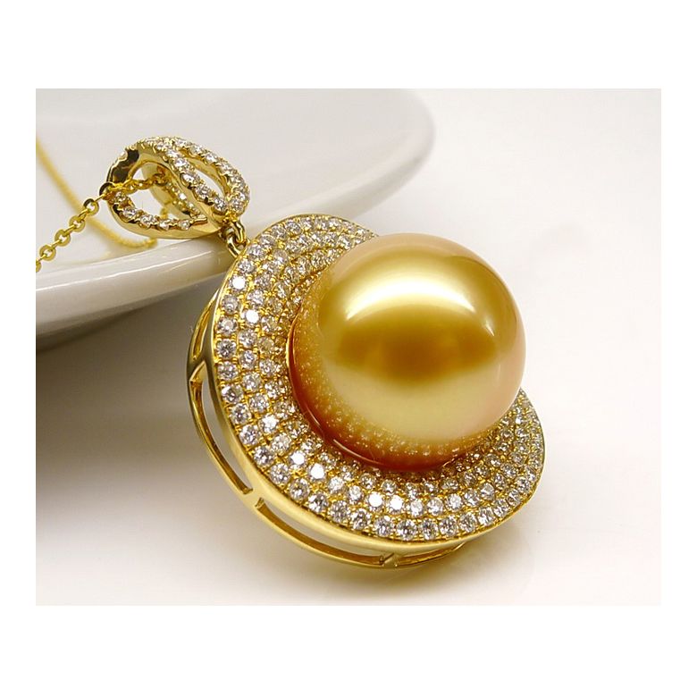 Pendentif haute joaillerie. Or jaune, perle dorée d'Australie - 2