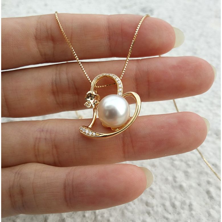 Pendentif perle d'Australie or jaune et diamant - Coeur de trèfle - 2