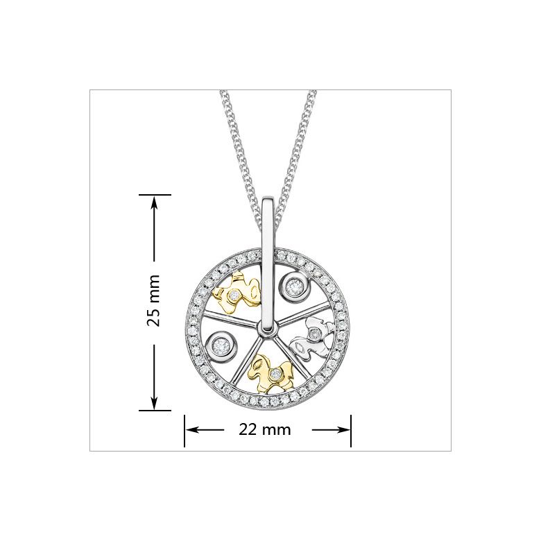 Pendentif 3 chevaux sur carroussel - 2 ors 18cts - Diamants 0.215ct - 2