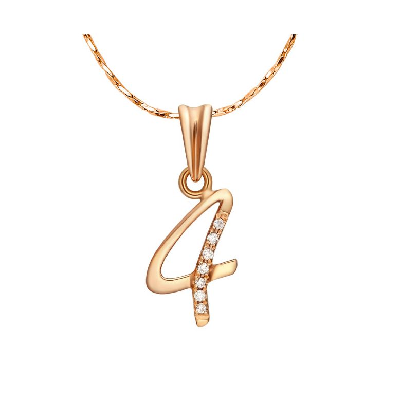 Pendentif chiffre 4 - Or rose 18cts - Diamants 0.015ct - 1