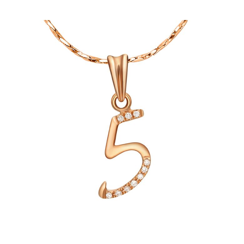 Pendentif chiffre 5 - Or rose 18cts - Diamants 0.02ct - 1