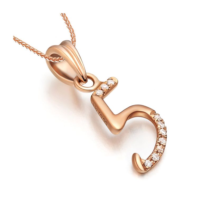 Pendentif chiffre 5 - Or rose 18cts - Diamants 0.02ct - 3