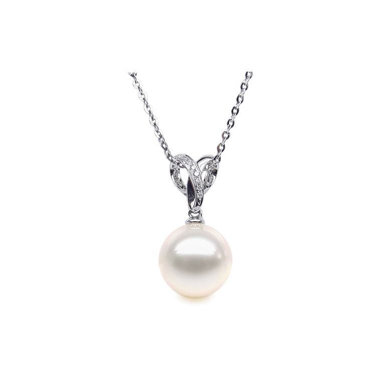 Pendentif bélière entrelacée or blanc - Perle de Chine blanche - 1