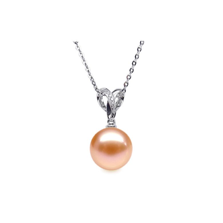 Pendentif bélière entrelacée or blanc - Perle de Chine blanche - 6