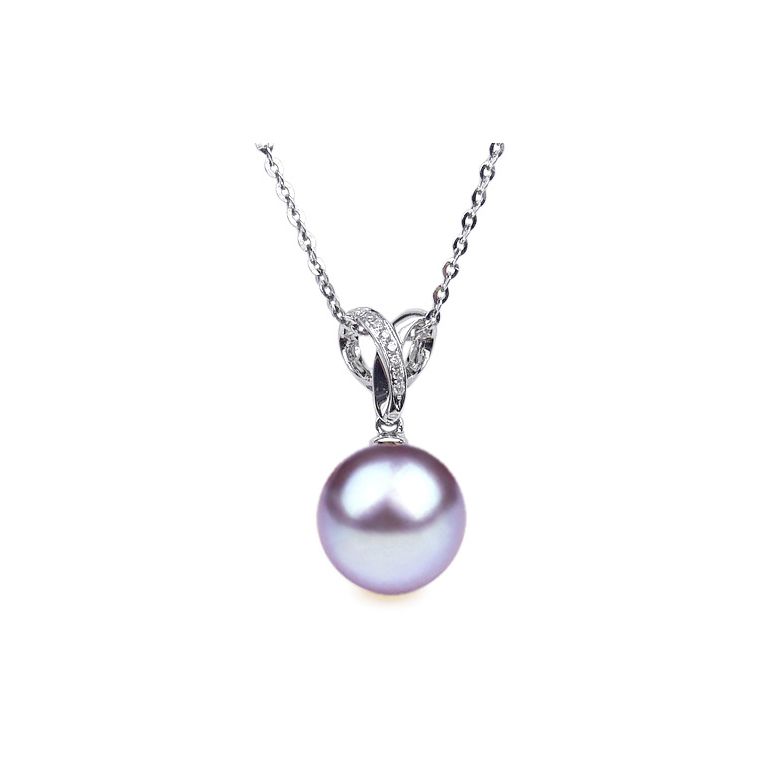 Pendentif bélière entrelacée or blanc - Perle de Chine blanche - 8