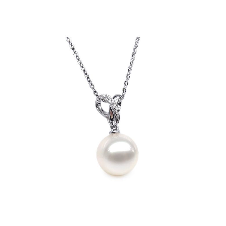 Pendentif bélière entrelacée or blanc - Perle de Chine blanche - 5