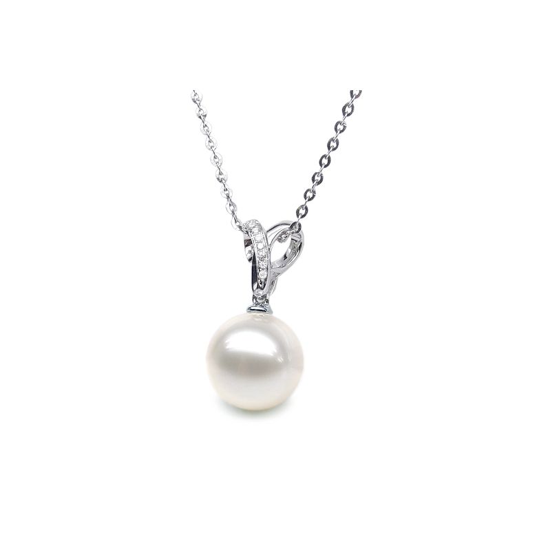 Pendentif bélière entrelacée or blanc - Perle de Chine blanche - 2