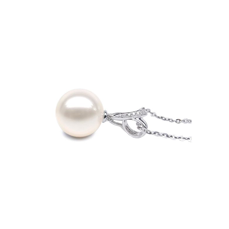 Pendentif bélière entrelacée or blanc - Perle de Chine blanche - 3