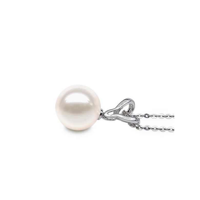Pendentif bélière entrelacée or blanc - Perle de Chine blanche - 4