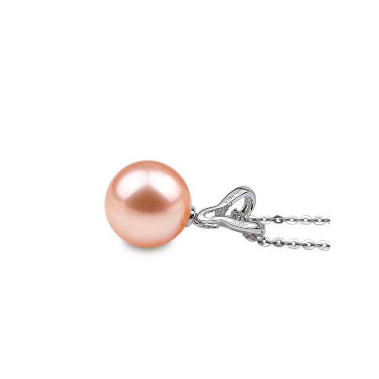 Pendentif bélière entrelacée or blanc - Perle de Chine blanche - 7