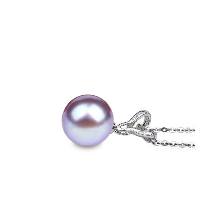 Pendentif bélière entrelacée or blanc - Perle de Chine blanche - 9