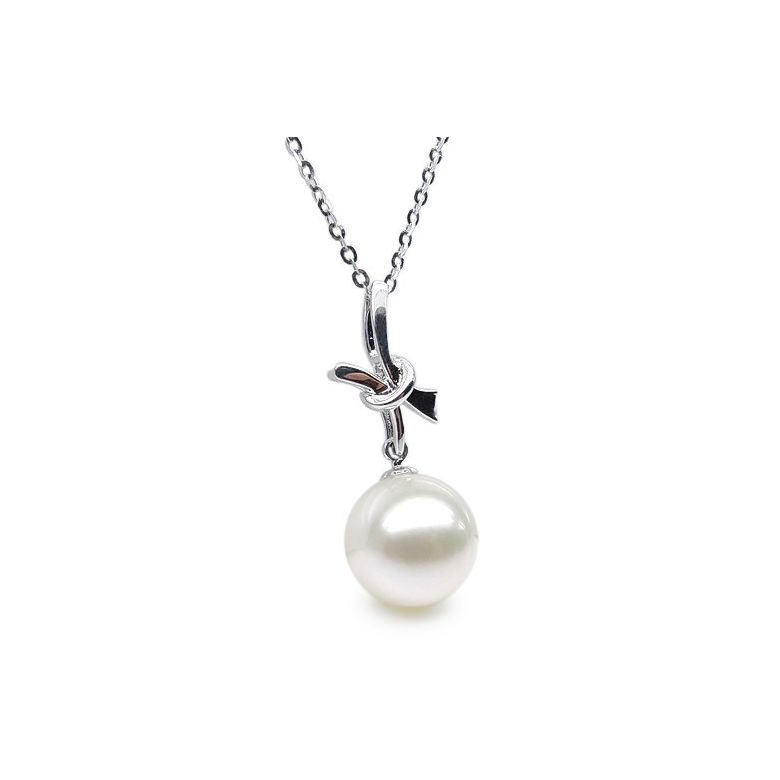 Pendentif noeud or blanc 18cts monté d'une perle d'eau douce blanche - 5