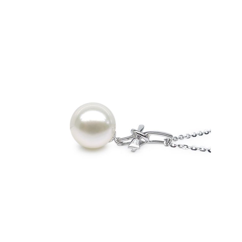 Pendentif noeud or blanc 18cts monté d'une perle d'eau douce blanche - 4