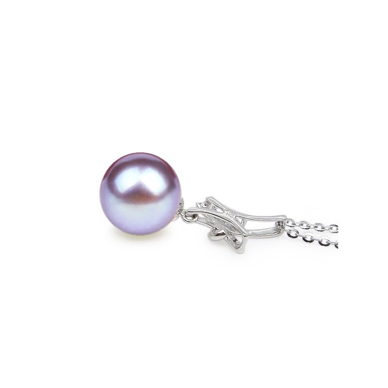 Pendentif noeud or blanc 18cts monté d'une perle d'eau douce blanche - 8