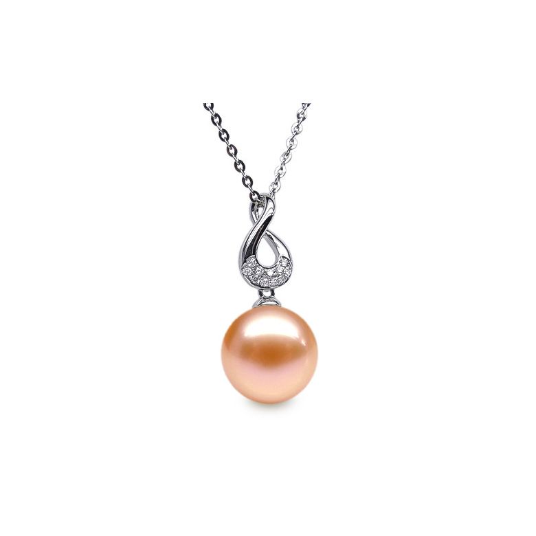 Pendentif twist or blanc - Perle de culture d'eau douce, diamants - 4