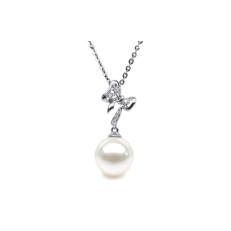 Pendentif en forme de noeuf - or blanc, diamants, perle blanche - 2