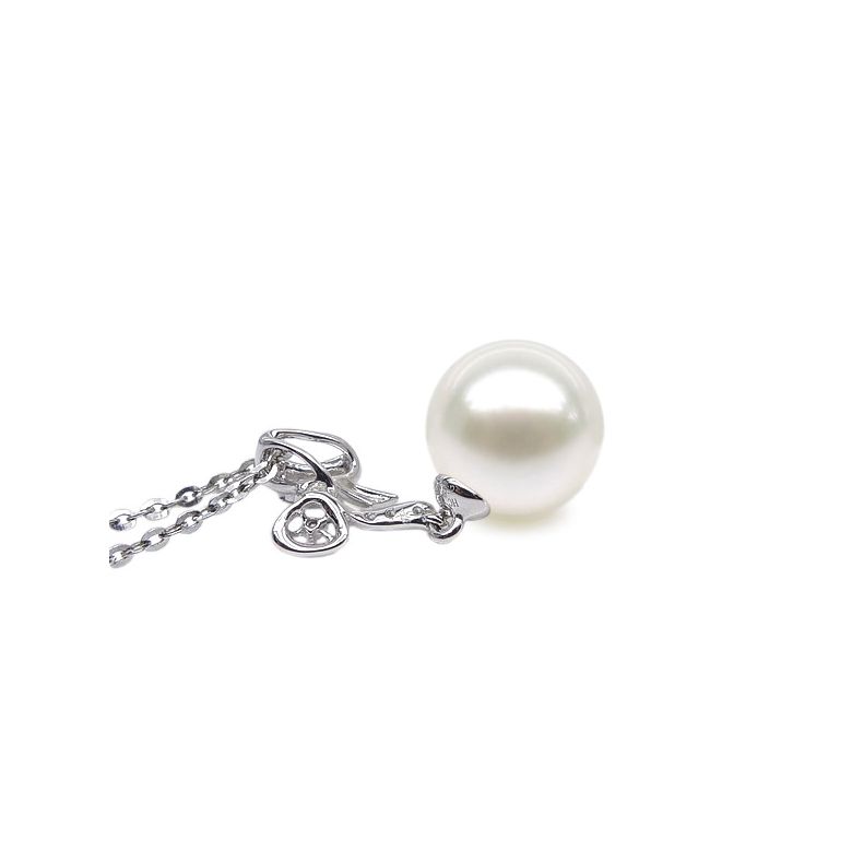 Pendentif en forme de noeuf - or blanc, diamants, perle blanche - 3