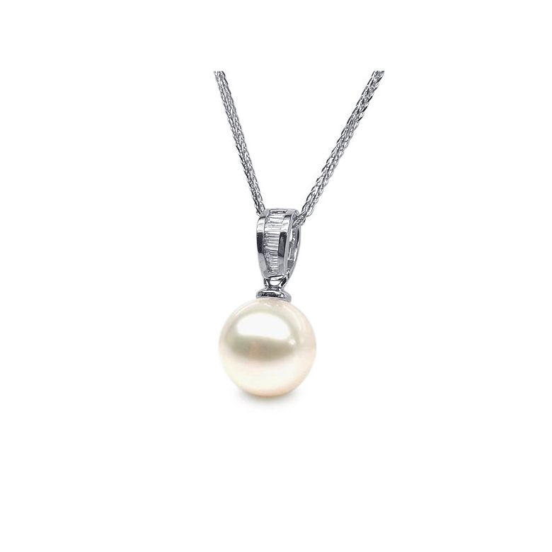 Pendentif diamants rails et perle de culture Chine - Or blanc 18cts - 2