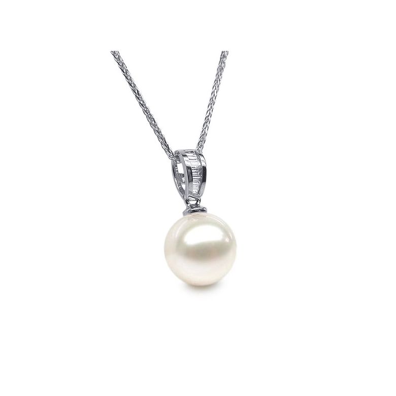 Pendentif diamants rails et perle de culture Chine - Or blanc 18cts - 3