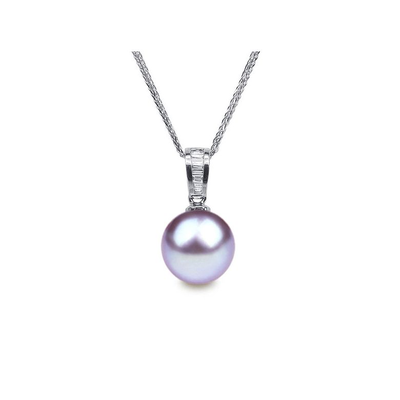 Pendentif diamants rails et perle de culture Chine - Or blanc 18cts - 7
