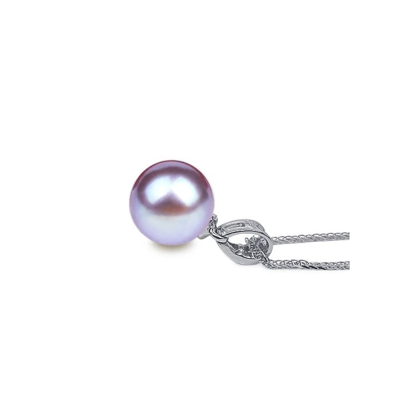 Pendentif diamants rails et perle de culture Chine - Or blanc 18cts - 8