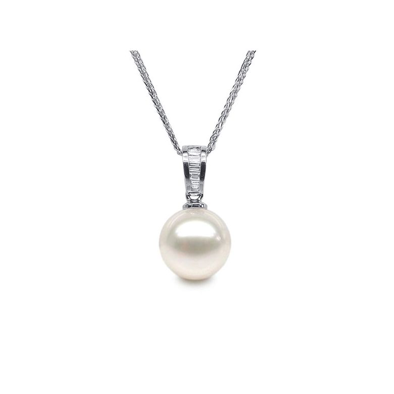 Pendentif diamants rails et perle de culture Chine - Or blanc 18cts - 1