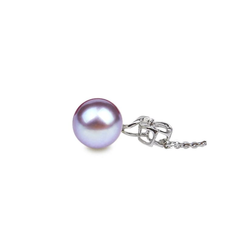 Pendentif or blanc 3 pétales de fleur - Perle de culture, diamant - 8