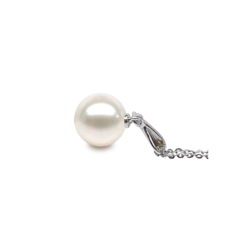 Pendentif Hainan - Tige or blanc, diamant demi clos - Perle blanche - 7