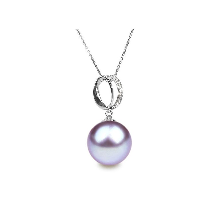 Pendentif O - Bandelette d'or blanc enroulée - Perle Chine, diamants - 3