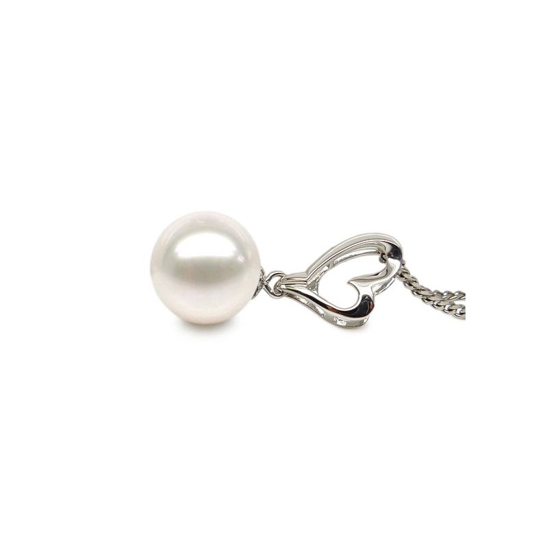 Pendentif cœur de Cupidon or blanc - Perle d'eau douce blanche - 3