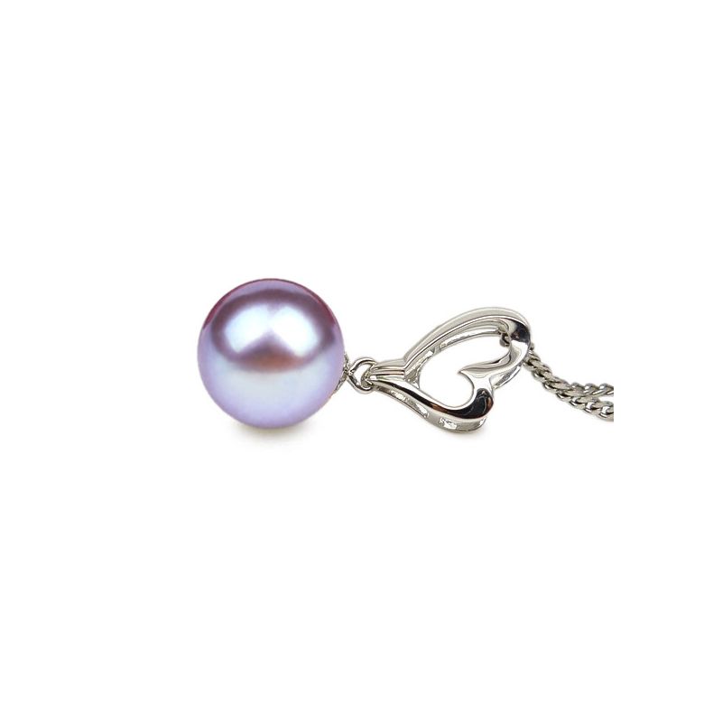 Pendentif cœur de Cupidon or blanc - Perle d'eau douce blanche - 7
