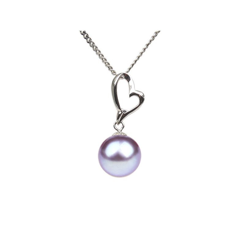 Pendentif cœur de Cupidon or blanc - Perle d'eau douce blanche - 8