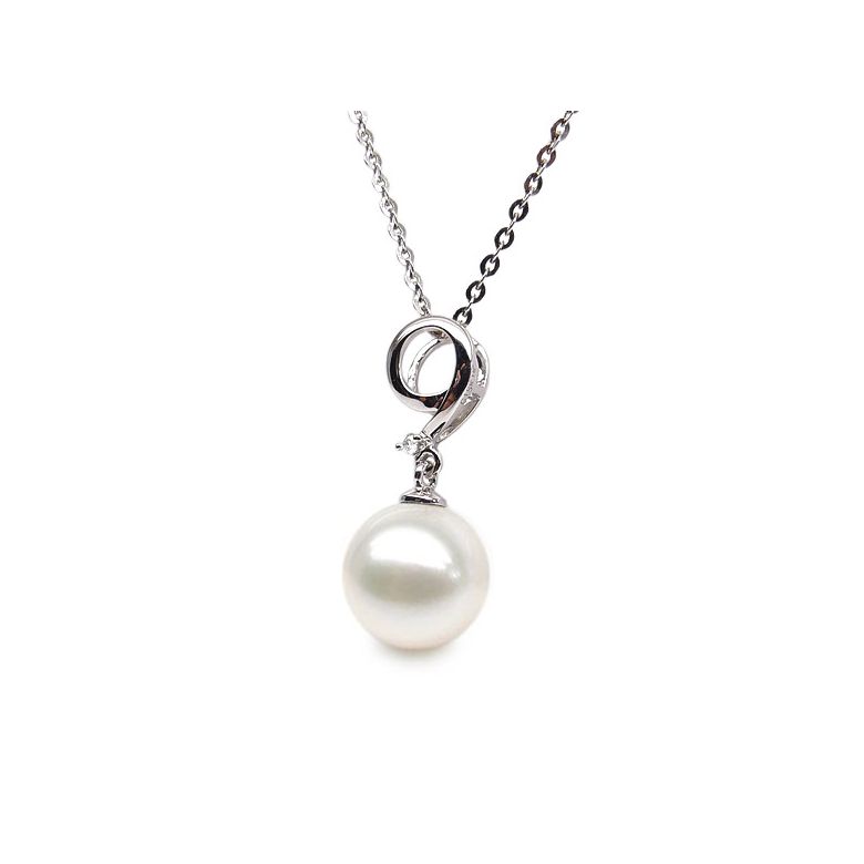 Pendentif chiffre 9 - Perle d'eau douce blanche - Or blanc, diamant - 2
