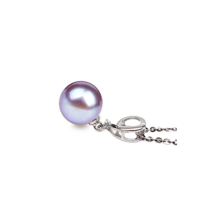 Pendentif chiffre 9 - Perle d'eau douce blanche - Or blanc, diamant - 10
