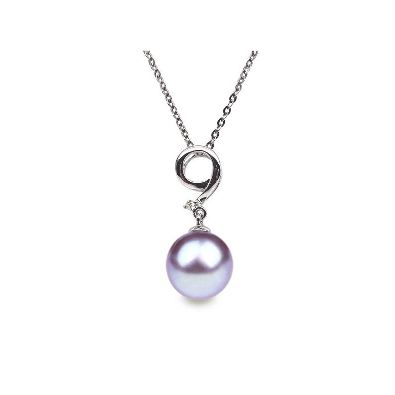 Pendentif chiffre 9 - Perle d'eau douce blanche - Or blanc, diamant - 11