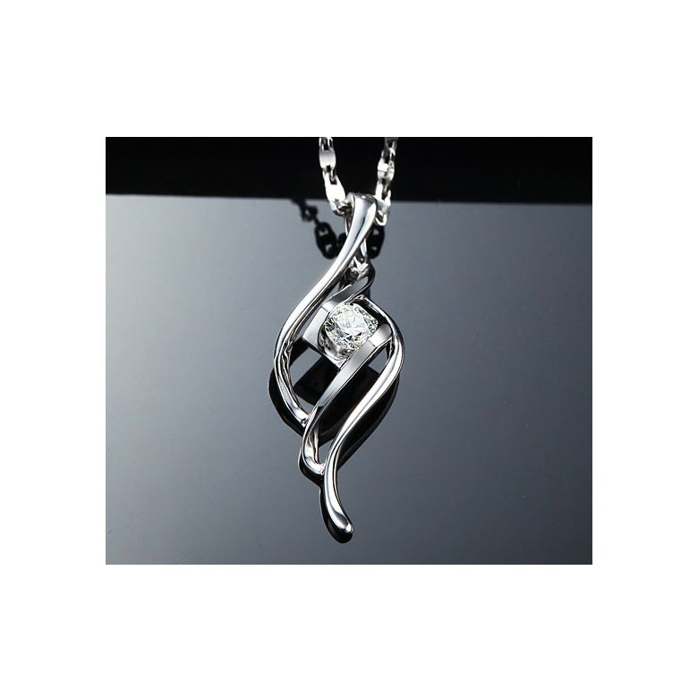 Pendentif Byzantin - Solitaire or blanc - Diamant demi-clos 0.08ct - 4