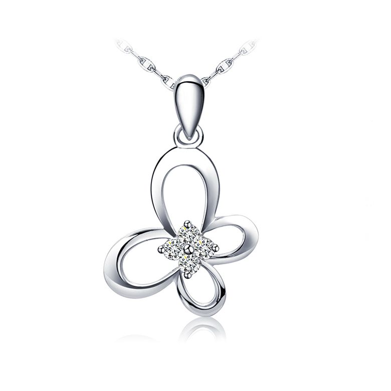 Pendentif fleur papillonnante - Or blanc 18 carats - Diamants 0.08ct - 1