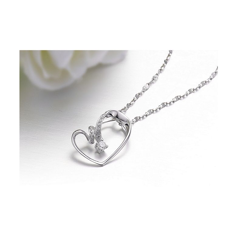 Pendentif coeur - Aile de papillon - Diamants, or blanc - 2