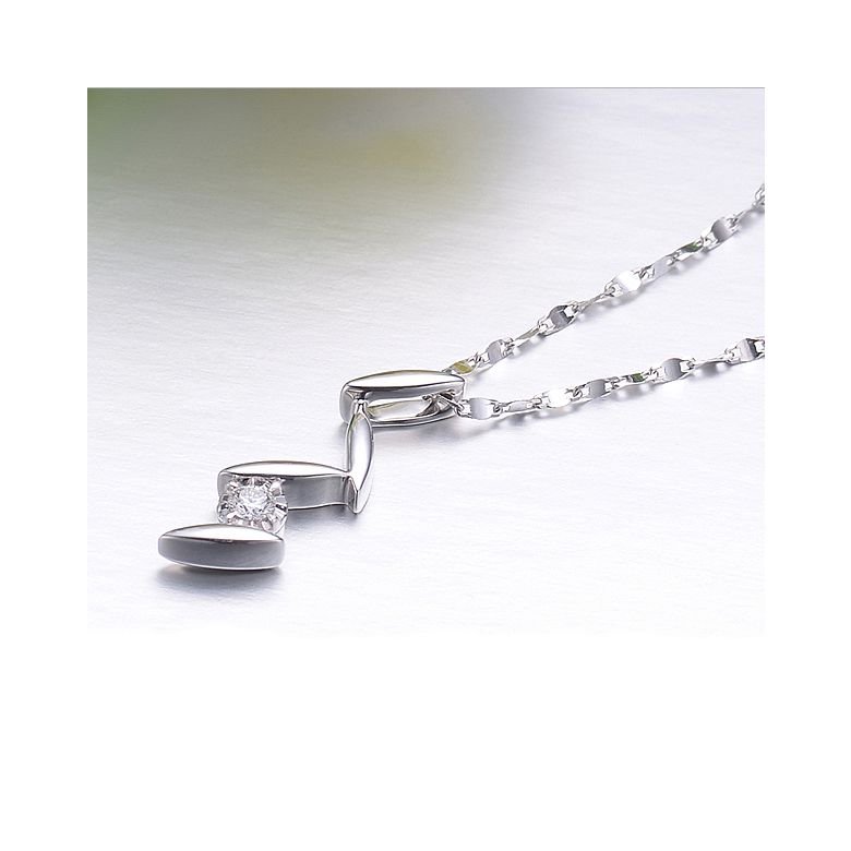Pendentif diamant or blanc - Pétales stylisés fleur de chrysanthème - 2