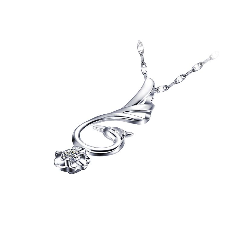 Pendentif cygne blanc - Solitaire diamant - 2