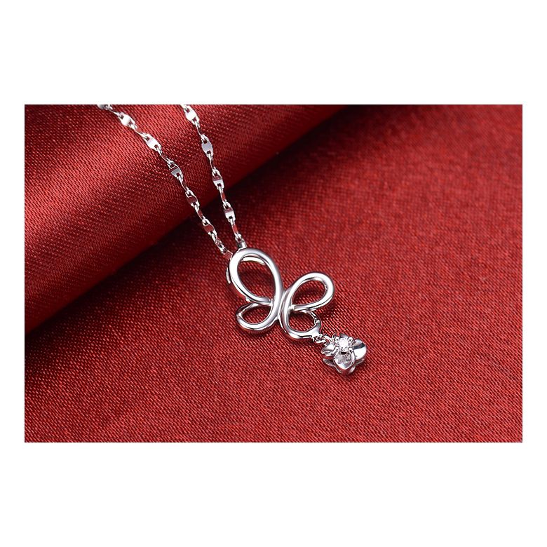 Pendentif diamant solitaire - Fleur papillonnante en or blanc - 3