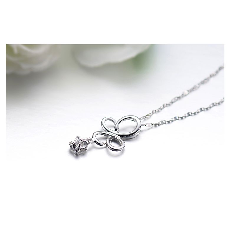 Pendentif diamant solitaire - Fleur papillonnante en or blanc - 2