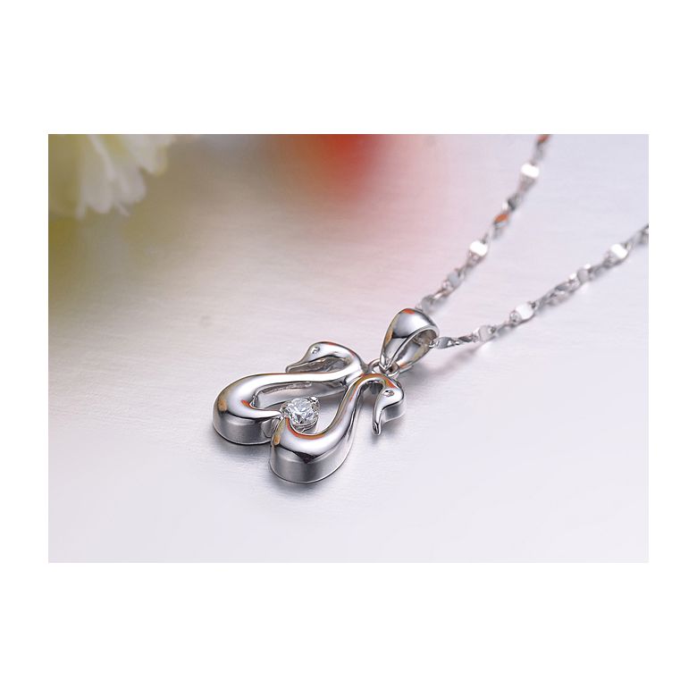 Pendentif couple de cygnes - Diamant 0.10ct, or blanc - 2