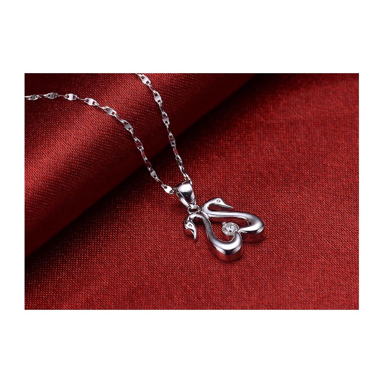 Pendentif couple de cygnes - Diamant 0.10ct, or blanc - 3