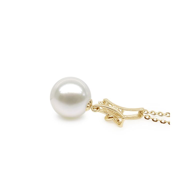 Pendentif noeud en or jaune - Perle de culture eau douce blanche - 3